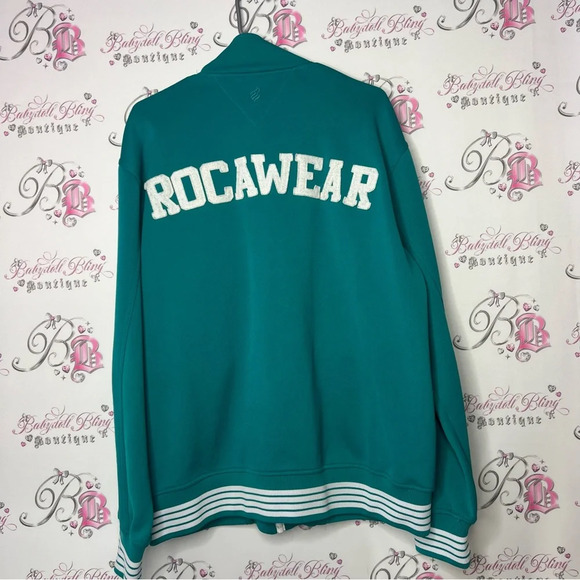 rocawear sweater zip up hoodie turquoise blue with white logo decals striped - Picture 8 of 12